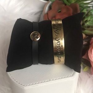 Rustic Cuff Gold Bangle & Black Amy Bracelet Set